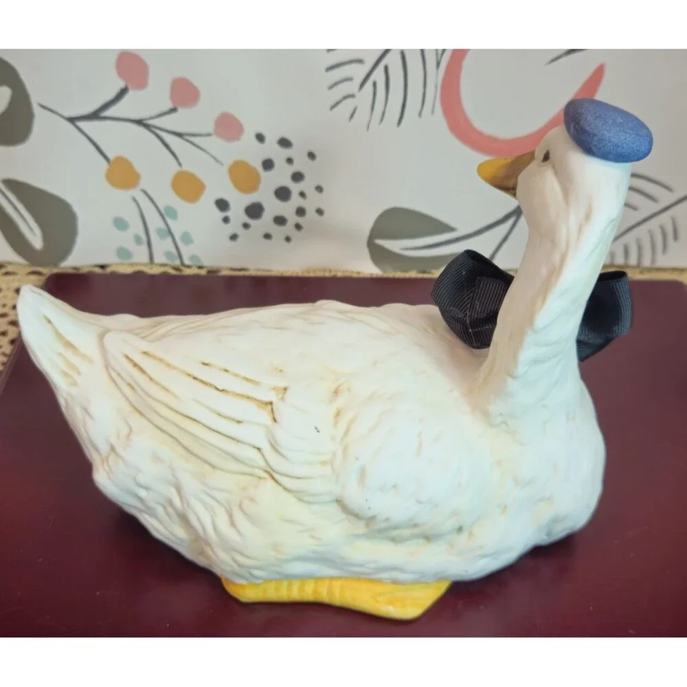 Cottage Core Vintage White Ceramic Dapper Boy & Girl Ducks w/ Added Adornments